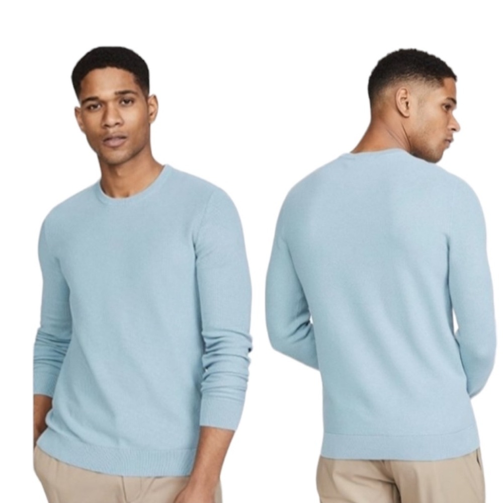 Theory Men’s Riland Piqué Crewneck Sweater XXL Poseidon Blue Knit Pullover